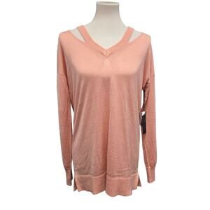 New Poof Apparel Womens Large Cotton Blend Long Sleeve Shoulder Cut Out Shirt